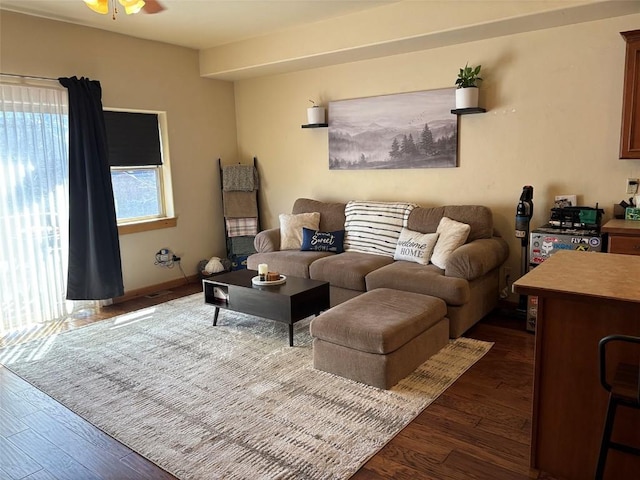 2379 Abbey Ct Unit 3, Steamboat Springs, CO 80487 - living room with dark wood-style floors and a ceiling fan
