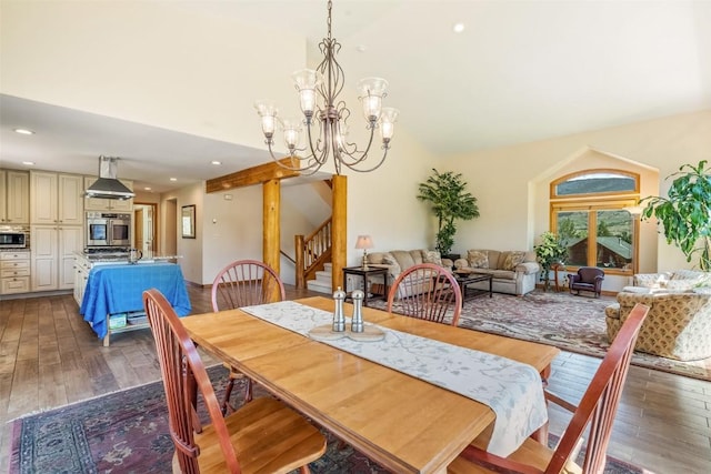 12 Raindance Trl, Dillon, CO 80435 - dining room with stairs, hardwood / wood-style floors, a chandelier, and recessed lighting