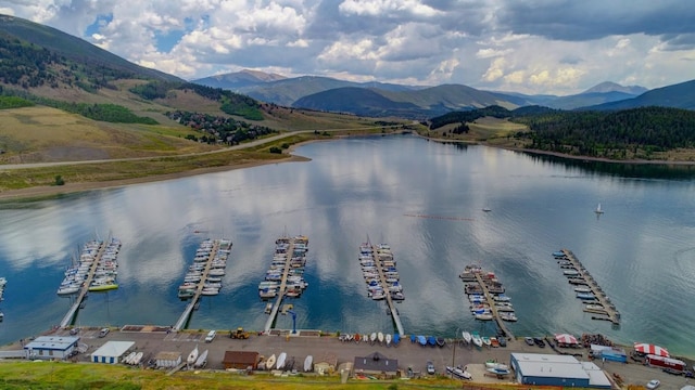 120 E Ln Bonte St Unit 109, Dillon, CO 80435 - drone / aerial view of a water and mountain view and numerous boat docks