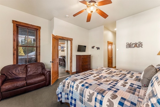 bedroom with carpet floors and a ceiling fan