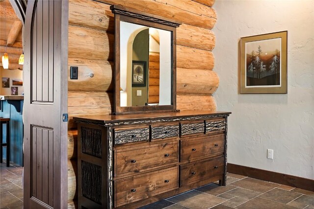 interior details featuring log walls