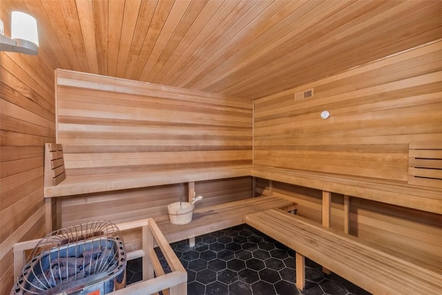 view of sauna with tile patterned floors