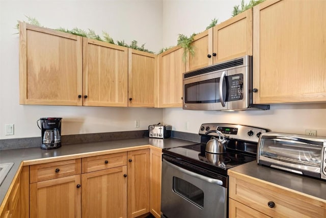 kitchen with stainless steel appliances and light brown cabinets