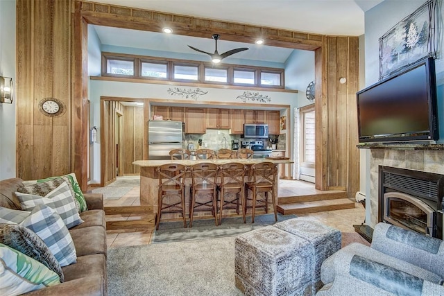 living room with ceiling fan