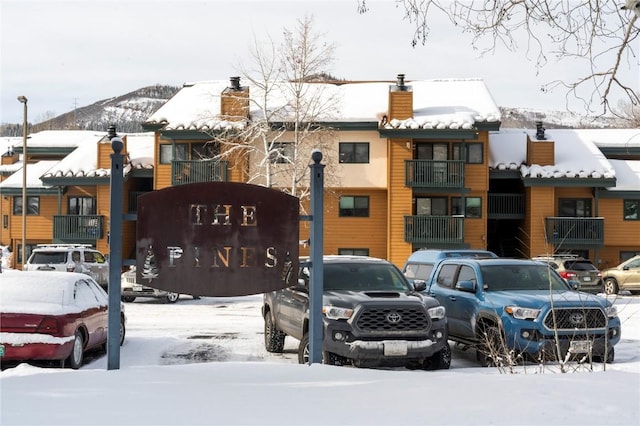 view of snow covered building