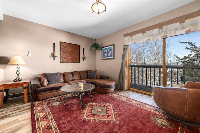 living room with hardwood / wood-style floors