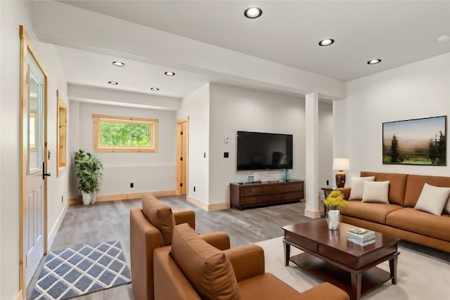 living room with light wood-type flooring