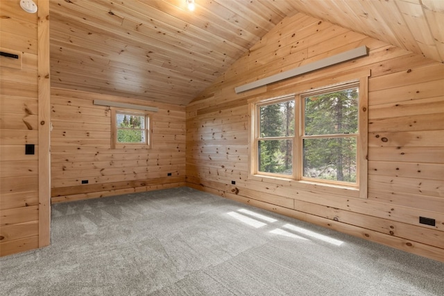 bonus room featuring wooden walls, plenty of natural light, and wooden ceiling