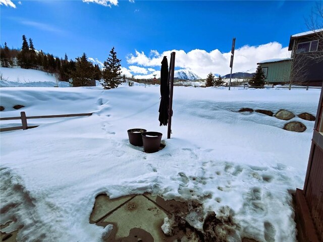 view of yard covered in snow