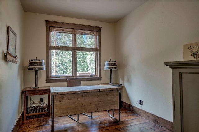 office area featuring baseboards and wood-type flooring