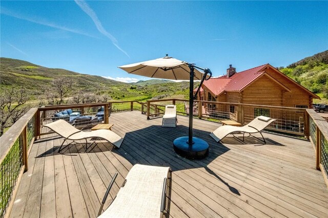 deck with a mountain view