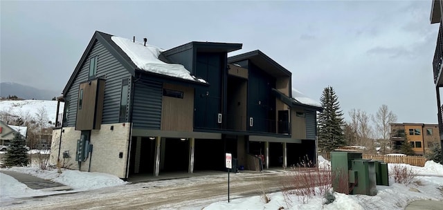 view of snow covered property