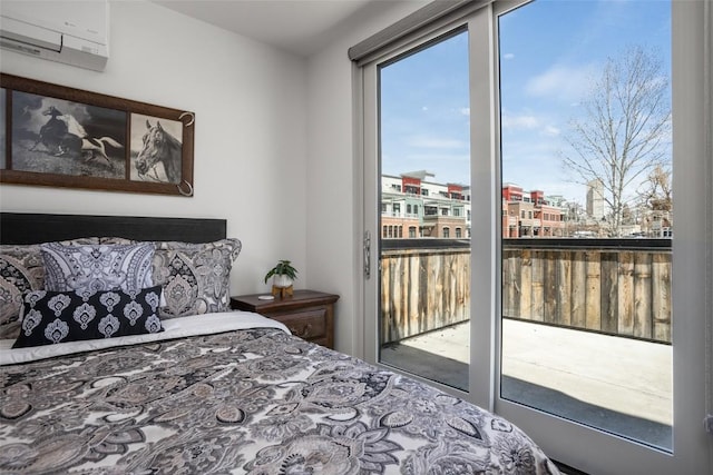 bedroom featuring an AC wall unit