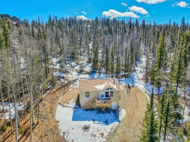 drone / aerial view with a forest view