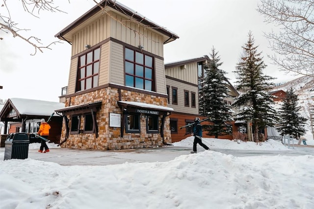 view of snow covered property