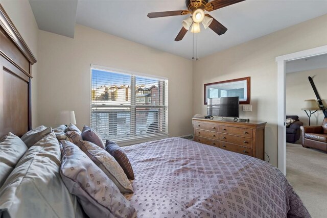 bedroom featuring carpet and ceiling fan