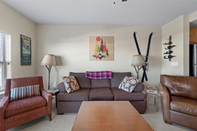 living room with light colored carpet