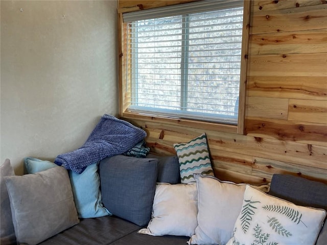 sitting room with wooden walls