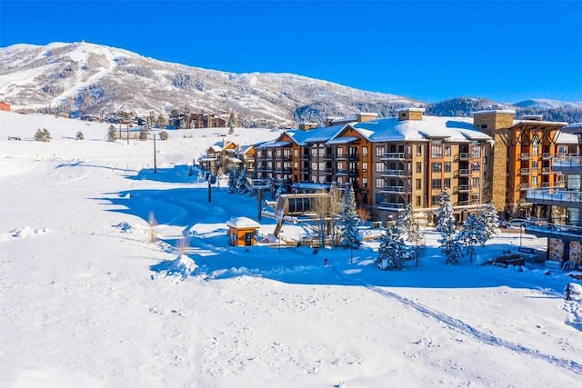 exterior space featuring a mountain view