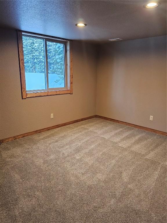 empty room featuring carpet floors and a textured ceiling