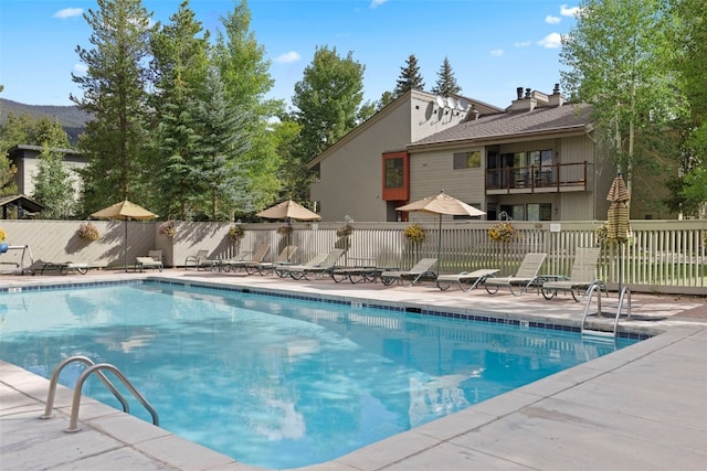 view of swimming pool with a patio