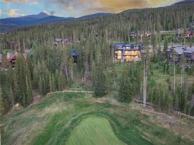 aerial view at dusk with a mountain view