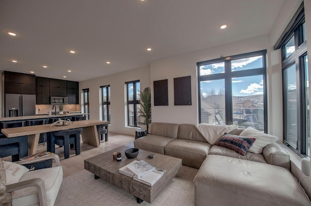 living room featuring sink