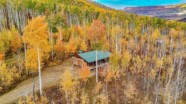 birds eye view of property featuring a mountain view