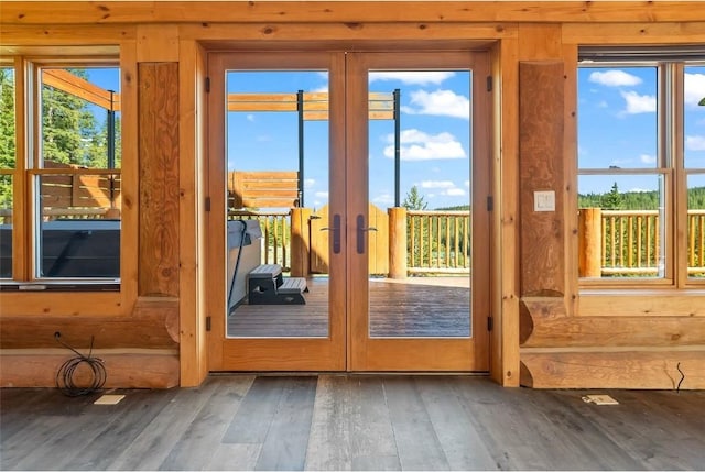 entryway featuring wood-type flooring and french doors