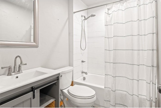 full bathroom with shower / bath combo, vanity, and toilet