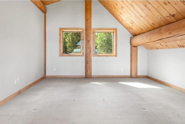 additional living space with wooden ceiling and vaulted ceiling