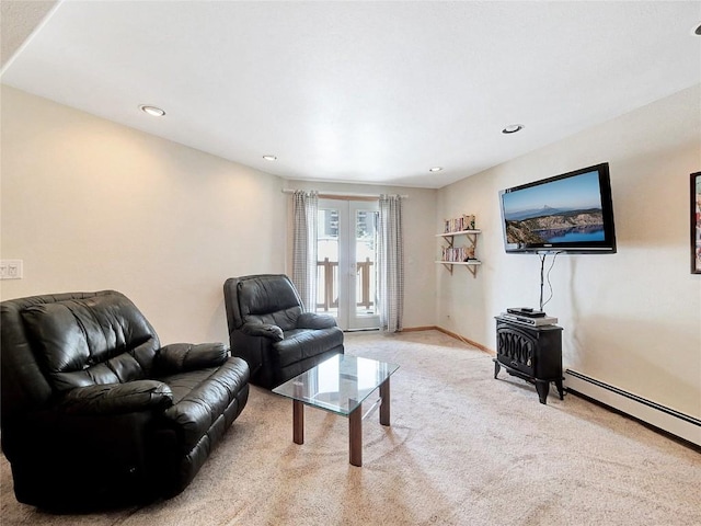 living room featuring light colored carpet