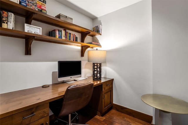 home office featuring dark hardwood / wood-style flooring