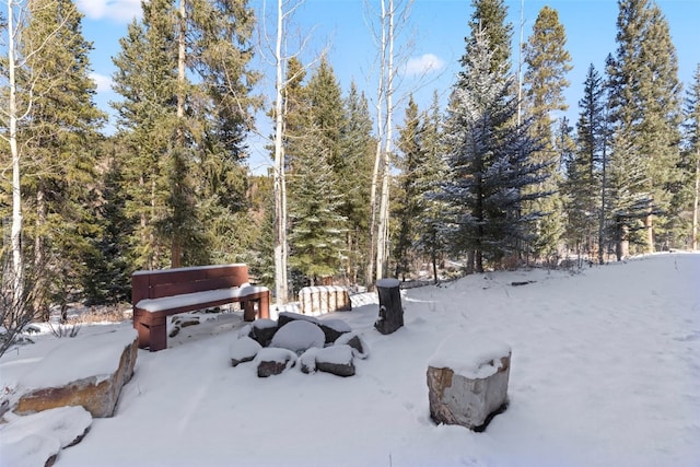 view of yard layered in snow