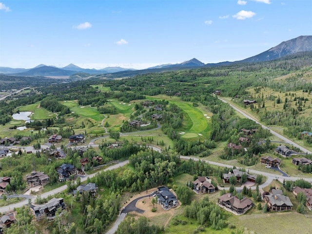 drone / aerial view featuring a mountain view