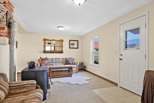 living room with light colored carpet