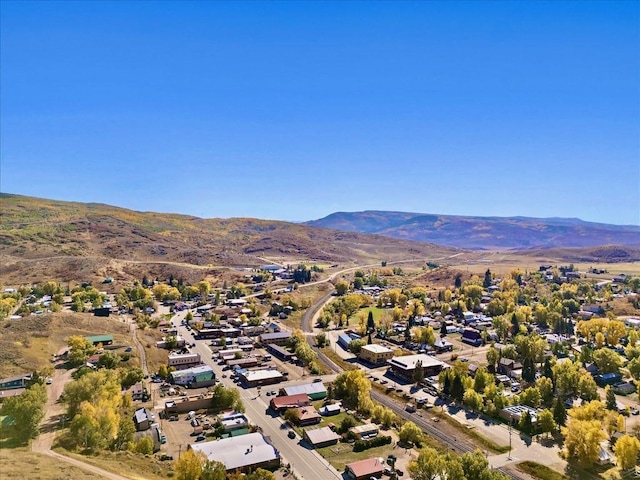 birds eye view of property featuring a mountain view