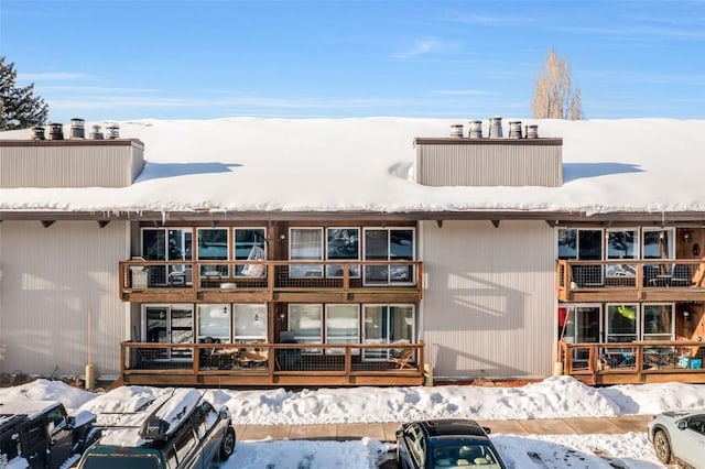 view of snow covered building