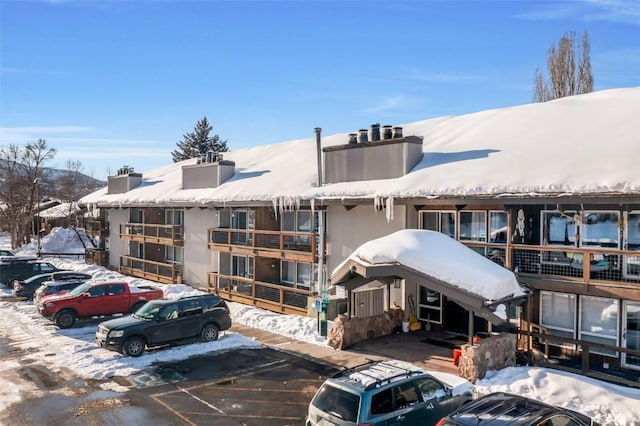 view of snow covered building