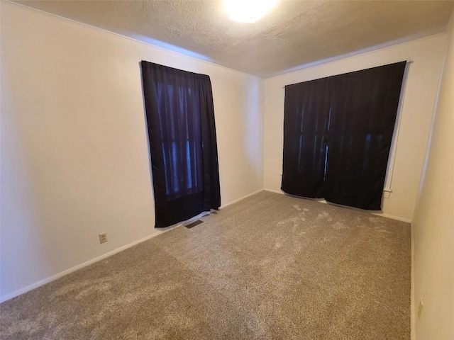 empty room featuring light carpet and a textured ceiling