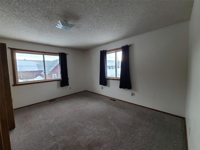 empty room featuring carpet flooring and a textured ceiling