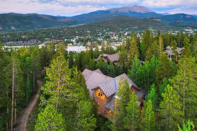 birds eye view of property featuring a mountain view