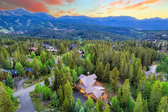 aerial view at dusk with a mountain view