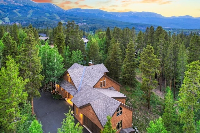 aerial view at dusk with a mountain view