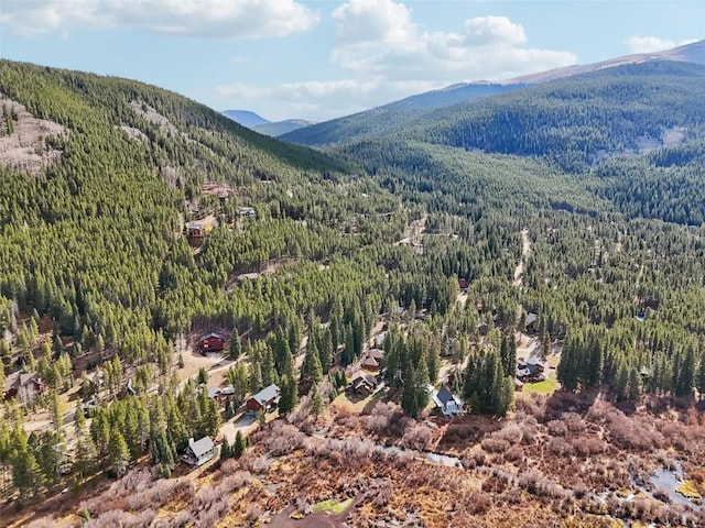 drone / aerial view featuring a mountain view