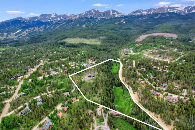 drone / aerial view featuring a mountain view