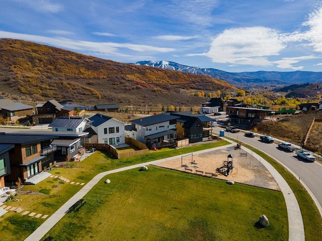 drone / aerial view with a mountain view