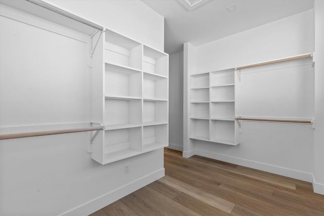 walk in closet featuring wood-type flooring