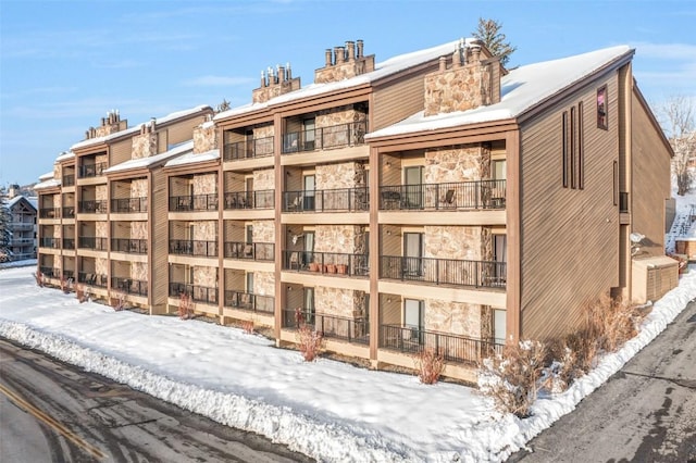 view of snow covered building