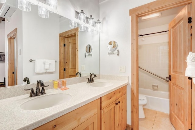 full bathroom featuring tile patterned flooring, shower / tub combination, vanity, and toilet